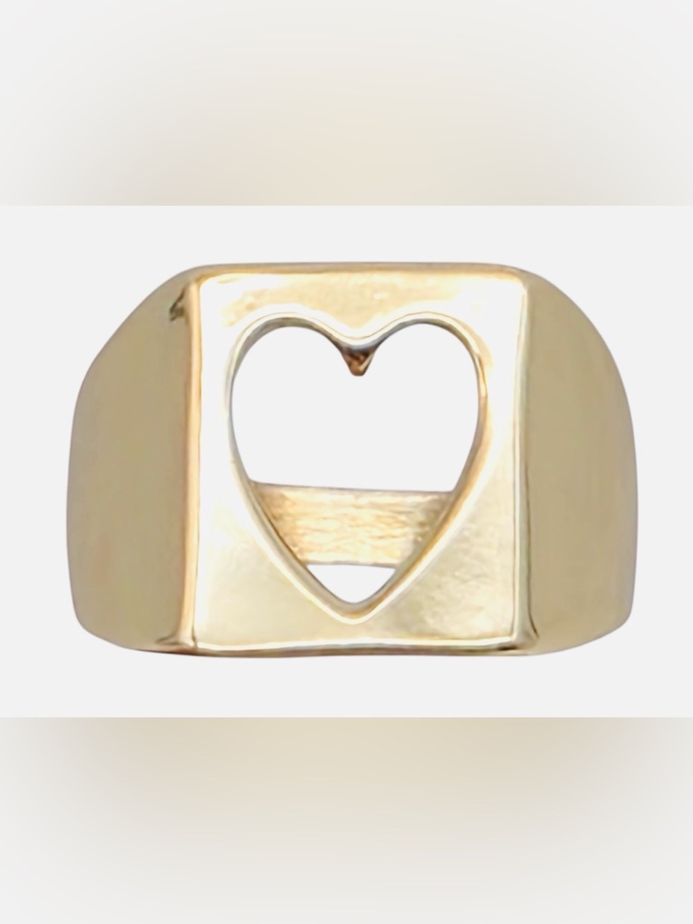 Sculptural Gold Tone Open Heart Signet Ring Bold Minimalist Runway Statement - Picture 5 of 5